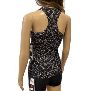 Karma Black & White Geometric Print Racerback Tank Top self bra with pads